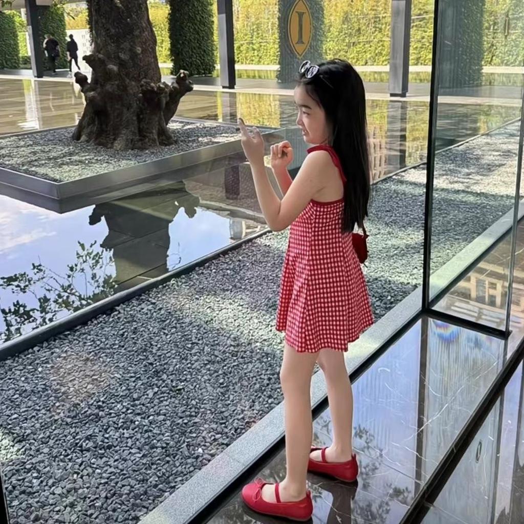 Summer Girls Plaid Spaghetti Strap Dress Kids Fashionable Princess Sundress Baby Chic Sleeveless Party Gown