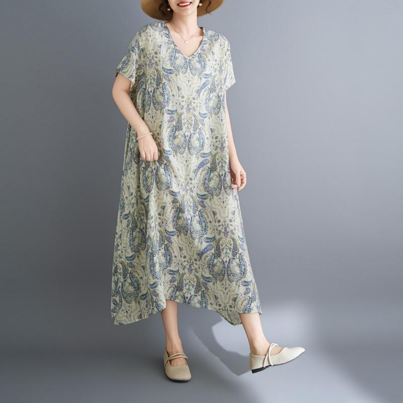 DIMANAF New 2026 Women Plus Size Summer Beach Long Dress Sundress Loose Casual Maxi Lady Floral Vintage Print Dress