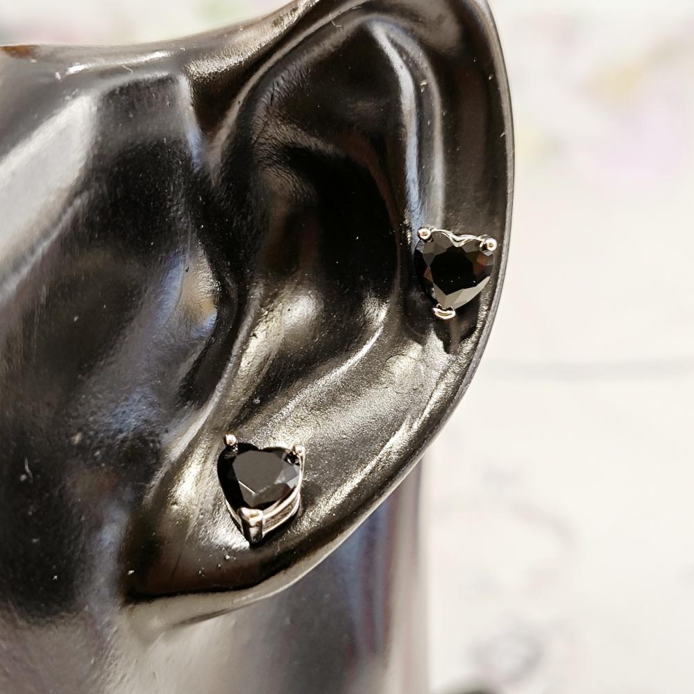 Black Heart Zircon Girls Cute Earring 925 Sterling Silver Heart CZ Stud Earrings