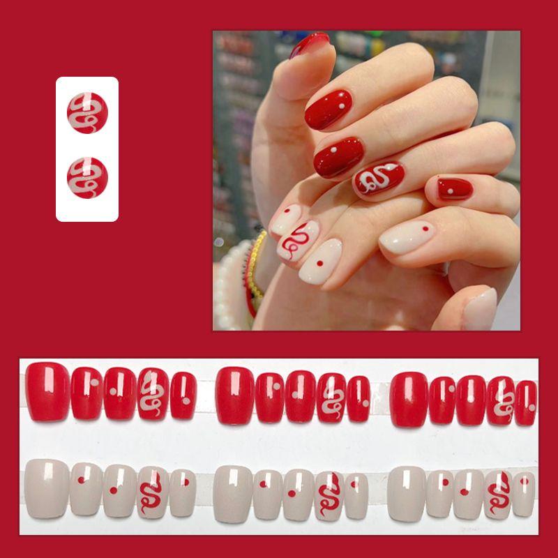 

2025 New Year Snake Year Wear Armor Dark Style Black Purple Sweet Cool Three-Dimensional Snake Nail Stickers Cool Dark Night Wind Little Red Snake [Short]]