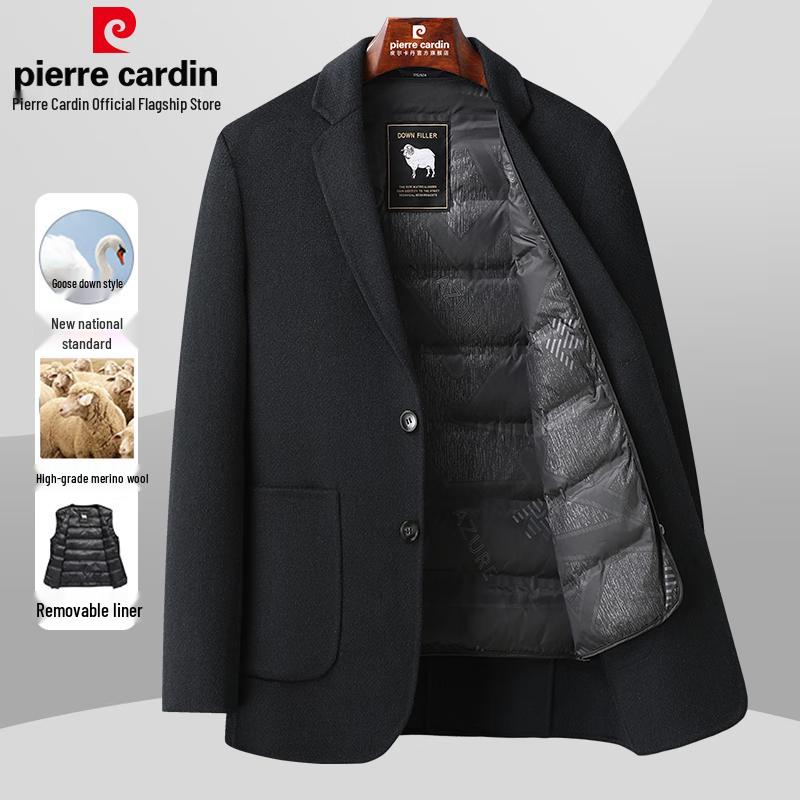 Pierre Cardin Men's Wool Blend Business Casual Coat with Detachable Down Liner