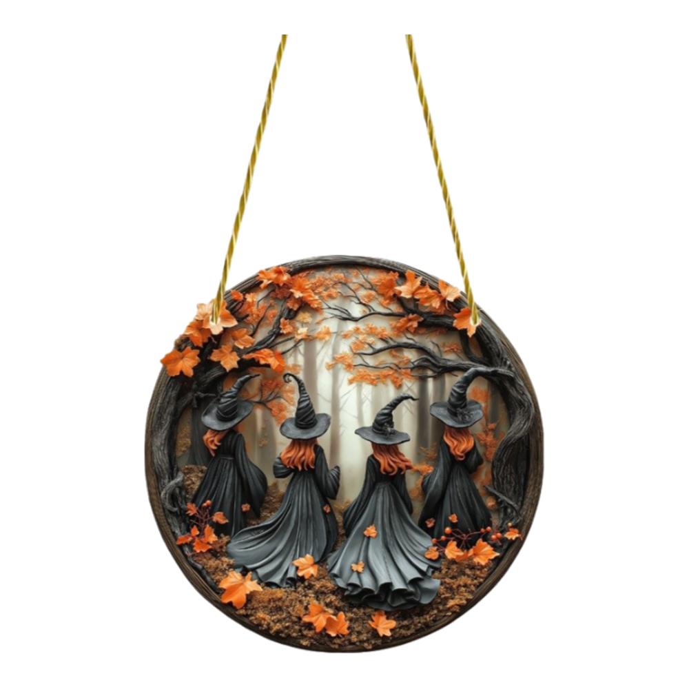 Gothic Witch Door Window Hanging Pendant 2D Flat Magical Home Door Decoration Acrylic Medal Halloween Decoration Holiday Gift