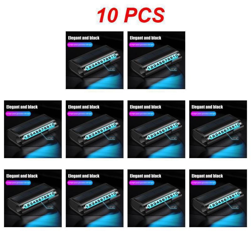 1~10 SZT Samochodowa Tablica z Numerem Parkowania Luminous Auto Karta Parkingowa Ładowanie Solarne Tymczasowy Postój Karta z Numerem Telefonu Do Dekoracji Samochodu