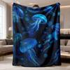 2026 New Flannel Blanket Arrival 1pc Underwater Jellyfish Blanket Soft Flannel Throw Featuring a Blue Glowing Jellyfish Design, Suitable for All Seaso