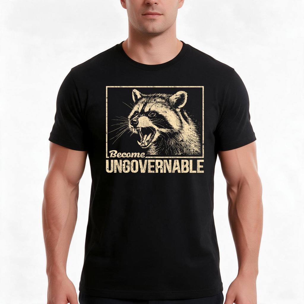 Become Ungovernable Racoon Vintage Animal Lovers Tshirt Summer Casual Cotton Tee Oversized Streetwear Tops Unisex Unisex Unisex