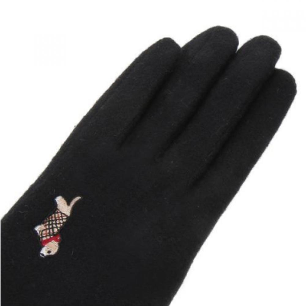 DakS Black Dog Embroidery Wool Women S gloveS Dcgv9f203bk