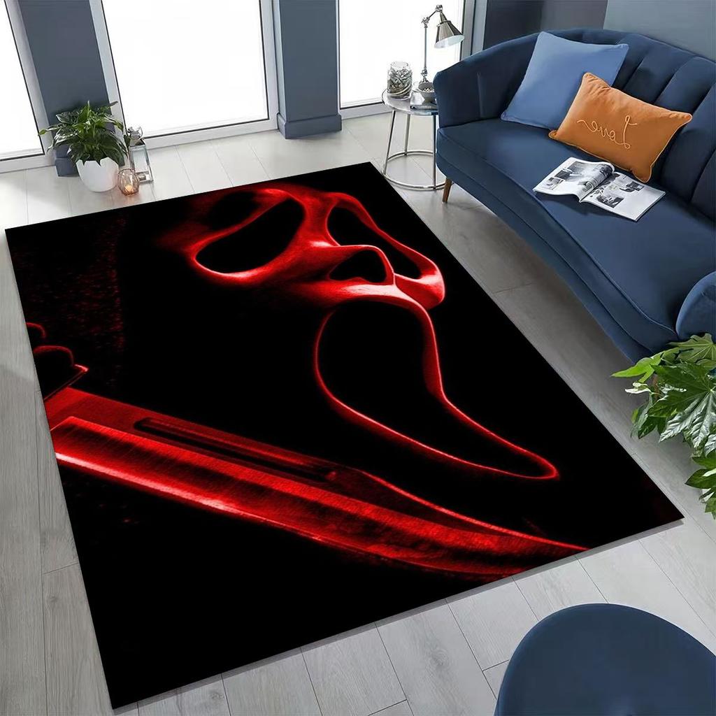 Horror Characters S-Scream Ghost Face Rug for Bedroom Living Room Sofa Home Doormat Decor, Large Kids Play Non-slip Floor Mat