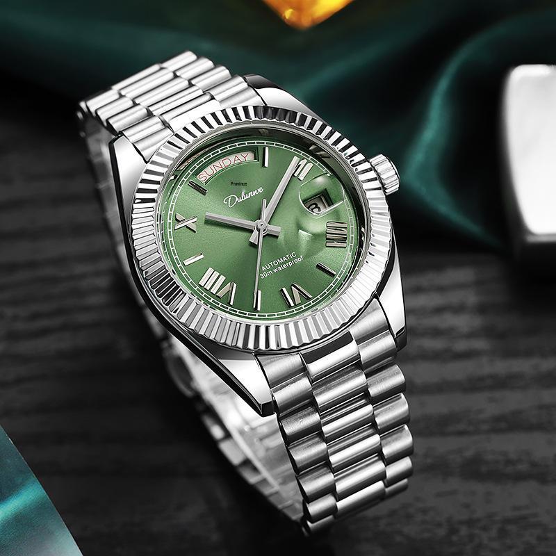 Durlanway Ceas Nou Automat pentru Bărbați din Oțel cu Calendar Dublu – La Modă, Rezistent la Apă, Stil Business