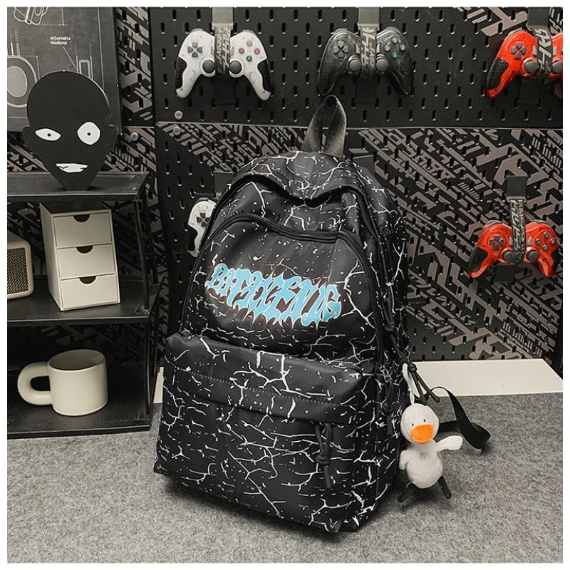 New High-value Korean Version Ins Trendy and Cool Graffiti Letter Backpack Couple Couple Couple Lightweight Large-capacity Backpack