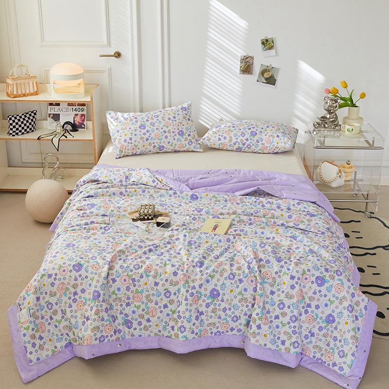 Fresh White Flowers 100% Cotton Quilted Quilt Summer Skin-friendly Comfortable Air Conditioning Quilt for Kids Teens Adults