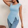Women's Clothing European and American Elegant Style T-shirt Spring and Summer New Diagonal Collar Slim Short Solid Color Top