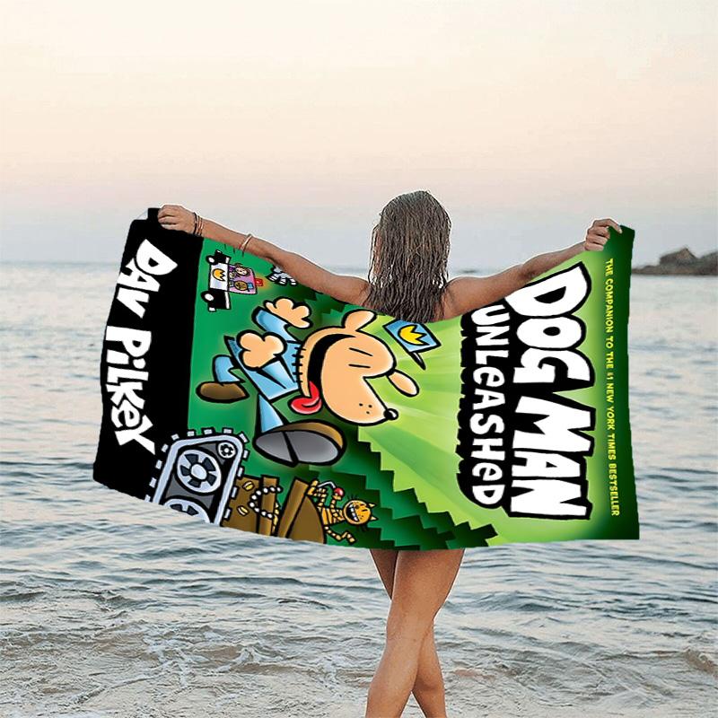 1pc DogMan2 Beach Towel, Beach and Seaside Swimming Pool Equipment, Fashion Pattern, Rectangular, Travel Essentials