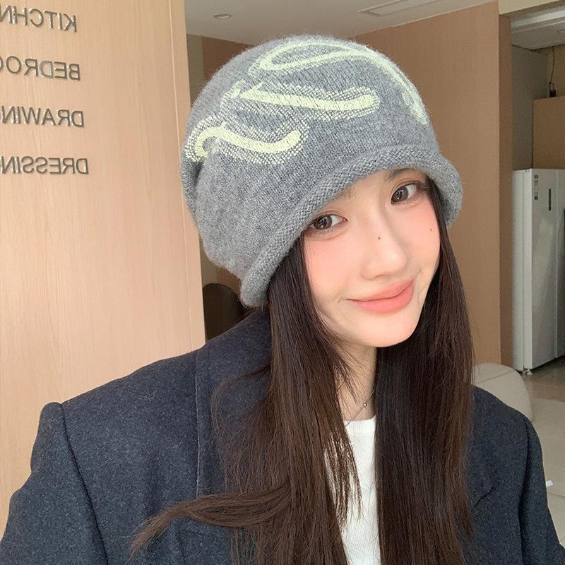 Autumn and Winter Letter Jacquard Warm Knitted Hat Children Outdoor Travel Ear Protection Pullover Hat Street Personality Pile Cold Hat
