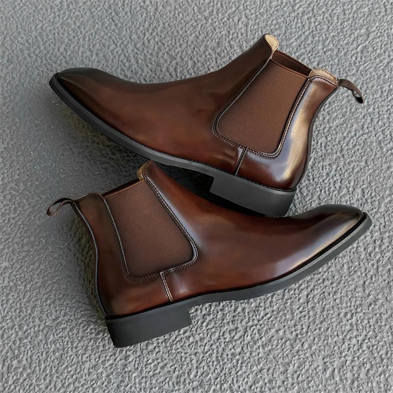 Fashion Fashion Men Casual Leather Chelsea Boots Classic Mens Casual Dress Business Shoes Comfortable Men Ankle Boots Male Slip on Botas