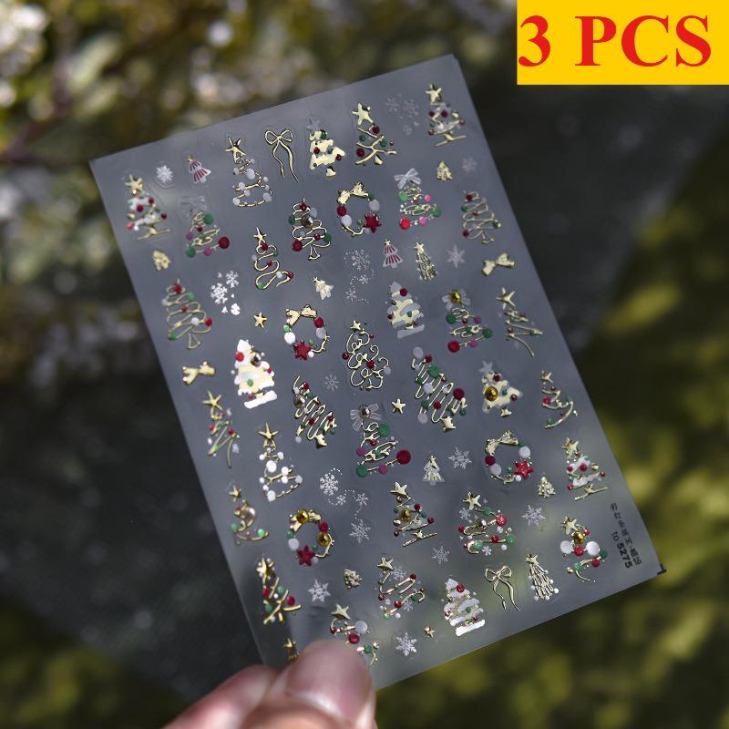 1/3pcs Christmas Nail Stickers Luxury Crystal Diamond Cartoon Tree Apple Back Glue Nail Art Stickers DIY 3D Nails Decorations