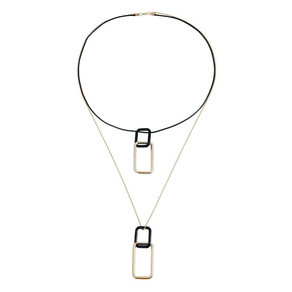 European & American Minimalist Geometric Pendant Necklace: Black & Gold Color-Blocked Fashion Chain for Women