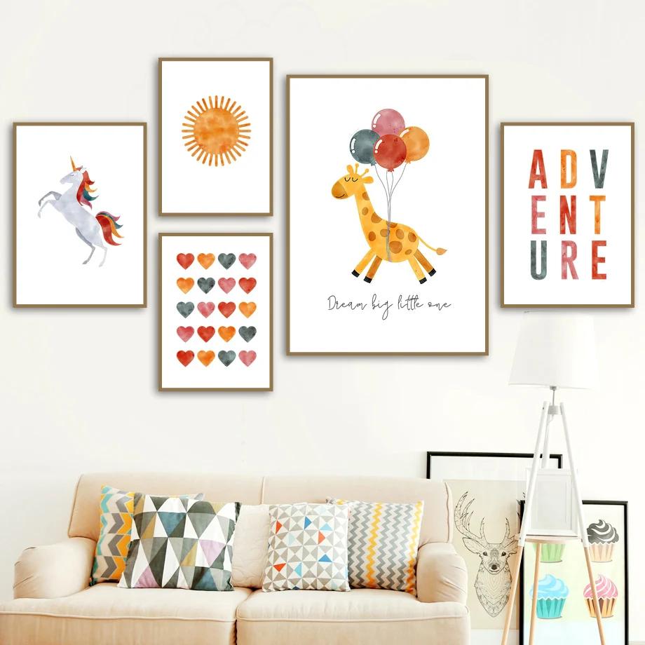 Boho Balloon Rainbow Sun Elephant Giraffe Whale Nursery Wall Art Canvas Painting Posters And Print Wall Pictures Kids Room Decor