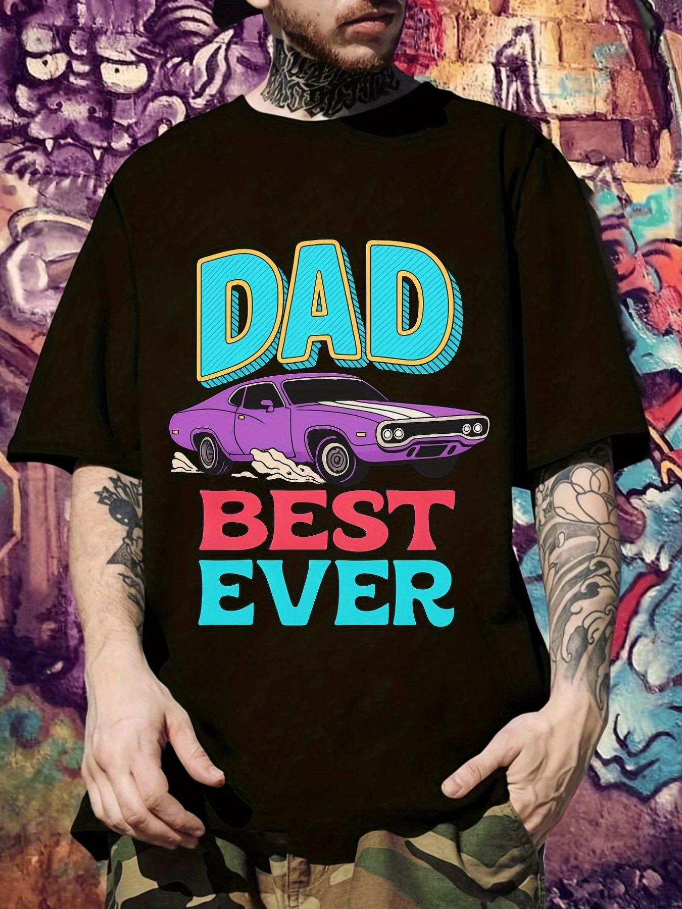 Dad Casual T-shirt - Vibrant Purple Car Graphic with Bold Lettering S