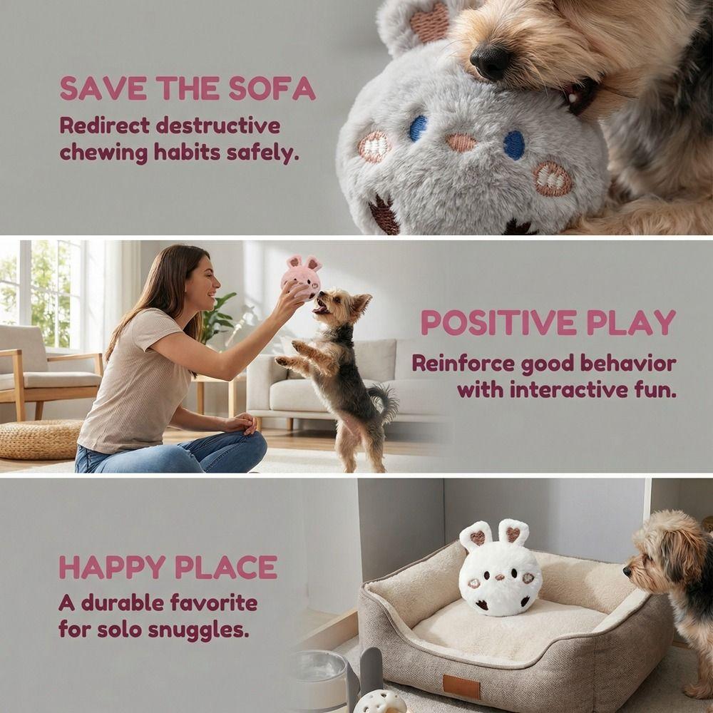 Bunny Shape Plush Dog Toy Ball Colorful Puppy Squeaky Toy Pet Bouncy Ball  Enrichment Exercise