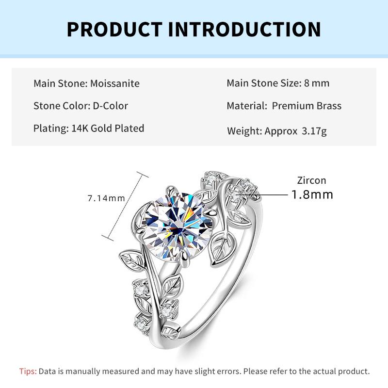 

Rrjzz Solitaire 2CT Round Cut D Color VVS1 Moissanite Engagement Ring Certified Lab Imitation Diamond Women Bridal Wedding Ring 4