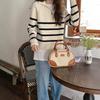Korean Style Retro Half-Zip Striped Sweater for Women - 2026 Autumn New Arrival Knitwear Pullover