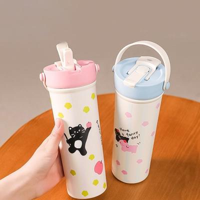 Portable 600ml Water Cup 316 Stainless Steel Double Drinking Cartoon Insulated Cup Leak-proof Large Capacity Coffee Mug
