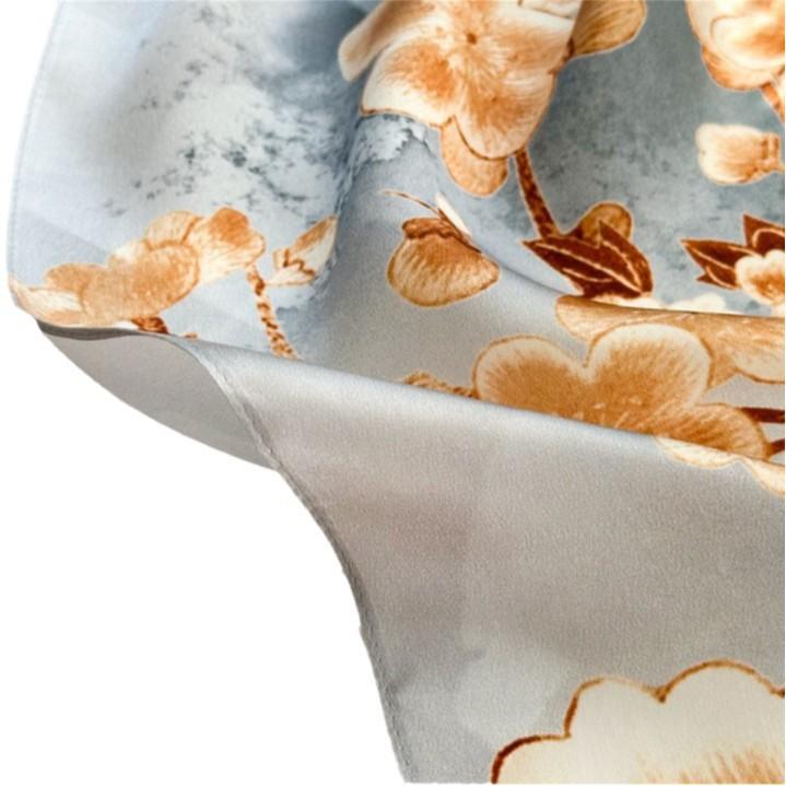 53x170cm100% Mulberry Silk Scarf Floral Print Long Shawl Lightweight Spring Summer Wrap Elegant Fashion Accessory for Women