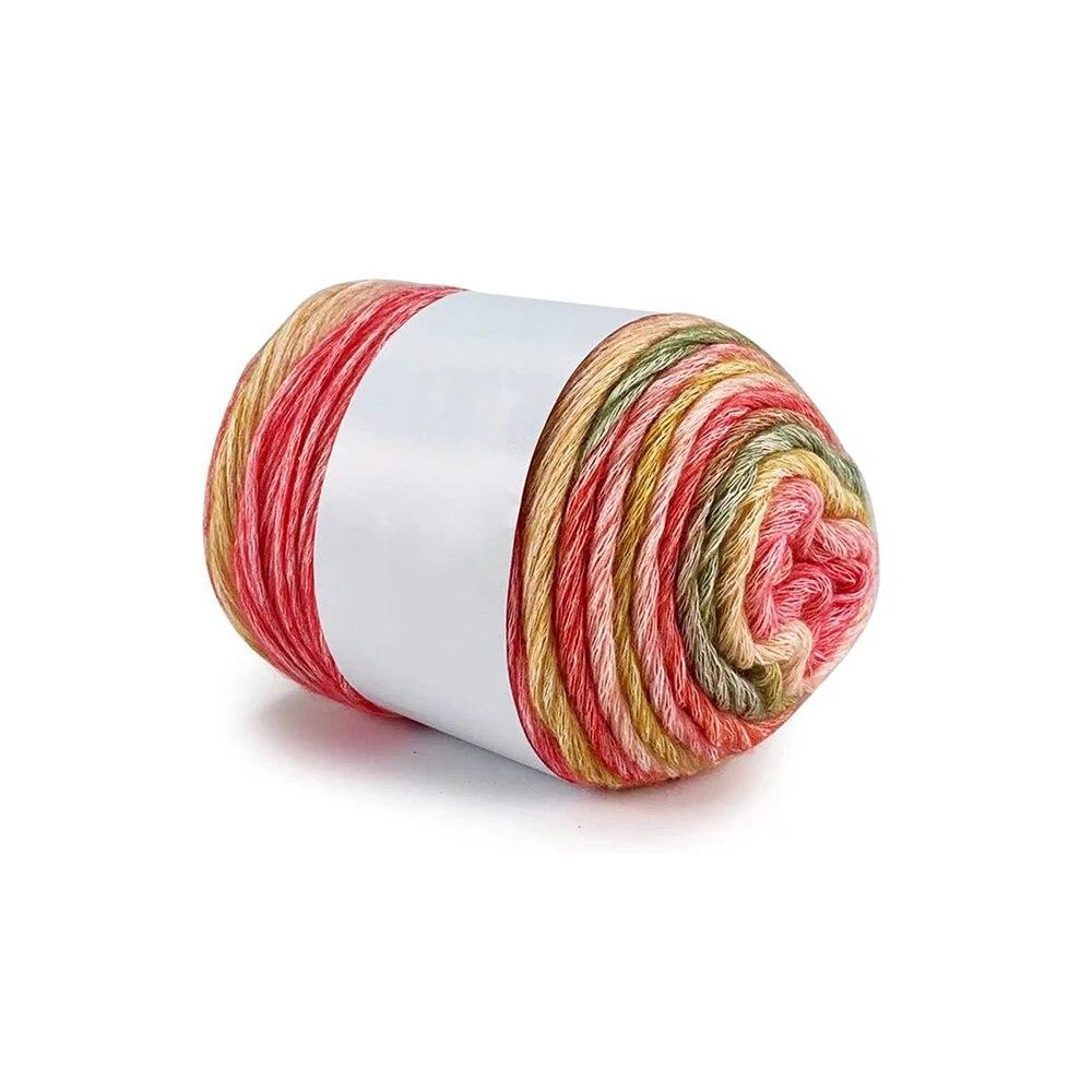 Pure Cotton Rainbow Crochet Thread Ten-Quarter Cake Weaving Yarn Long Gradient Dyeing for Crafting
