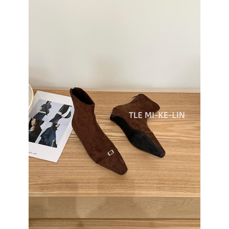 Korean Version Suede Belt Buckle Temperament Thin Boots Women's 2025 New Autumn and Winter Kitten Heel and Ankle Boots Retro Short Boots