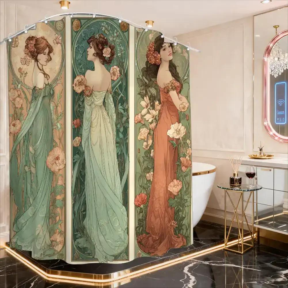 

1pc Bathroom Shower Curtain, Original Illustration Art Exhibition Series, Japanese-style Shower Curtain, Includes 12 Hooks, 18 90x180cm