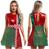 Costume di Natale da Donna a Strisce Caramella Senza Maniche Vestito da Festa Body da Ballo Balletto