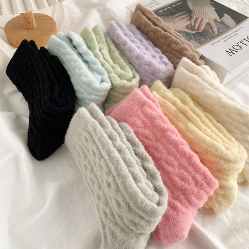 Women Socks Home Twist Mid-Tube Thickened Coral Velvet Floor Socks Sleeping Socks Towel Socks Supersoft