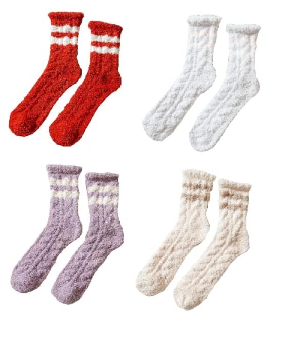 Next Grants Fluffy Room Solid Colors with Cute and Stylish for Cold Loose Pastel Socks Women's Socks, Stripes, Winter, Protection, Anti-Slip,