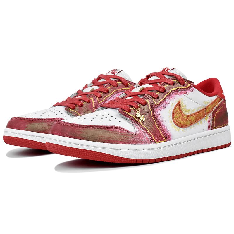Jordan Air Jordan 1 Low top Vintage Basketball Shoes Unisex Red White Gold CZ0790-161(Team679-)