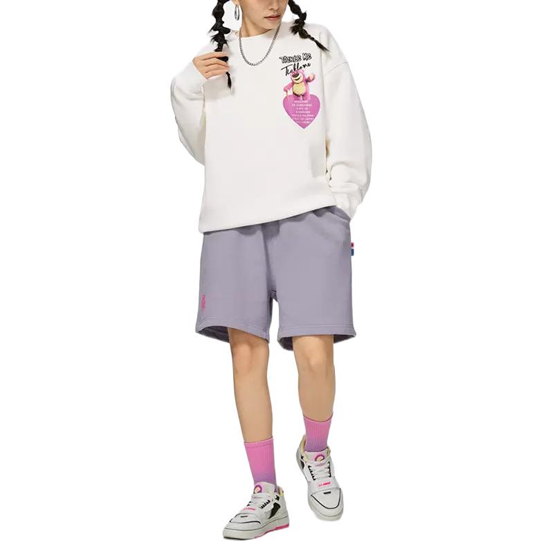 Dámská mikina s dlouhým rukávem a kulatým výstřihem, bílým potiskem a fleecovým vzorem s dlouhým rukávem a jahodovým medvídkem Li Ning X Disney Pixar AWDSG04-1