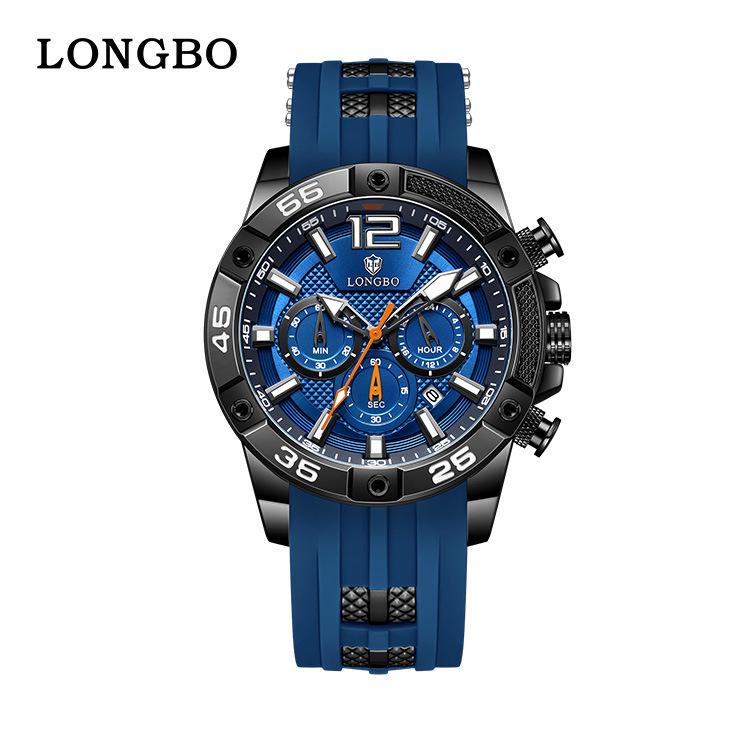 LONGBO Multifunktionale Herren-Sport-Quarzuhr - Wasserdicht, Leuchtend, mit Kalender und Silikonarmband