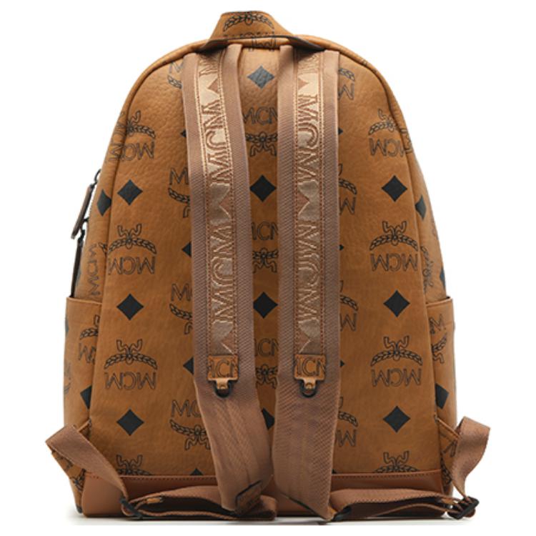 MCM Maxi Large Logo Design Monogram Print Classic Studded Coated Canvas Backpack Unisex backpack Brown Cognac MMKDAVE01CO001