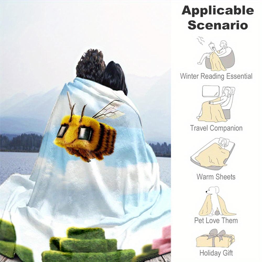 1pc Bee World Theme Design Flannel Blanket - 3D Printed Soft Warm, All-Season Lightweight Throw for Camping Travel Bed-080706