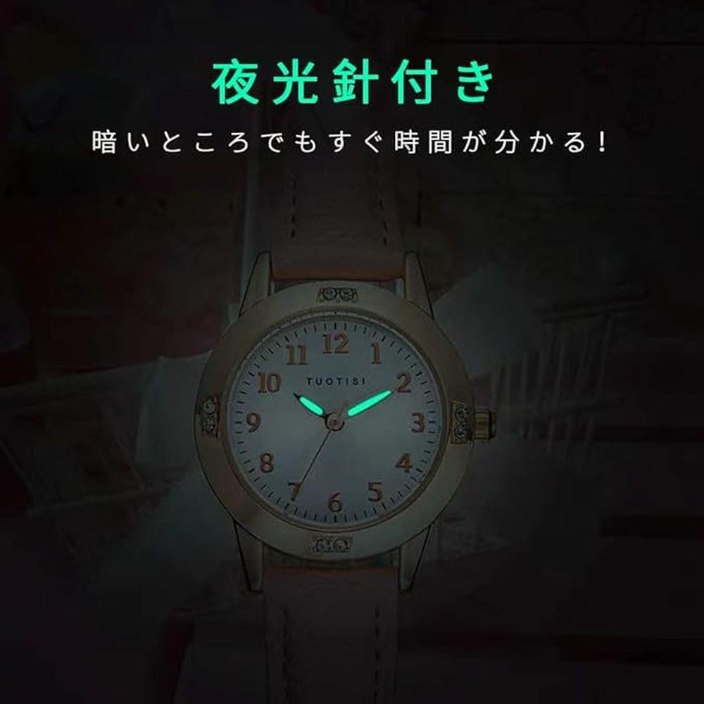Generic Girls Quartz Watch 28mm Round Face PU Leather Band Arabic Numeral Daily Water Resistant Red and Gold