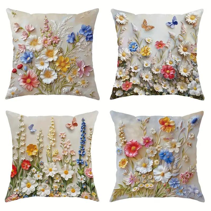 Bunte Blumen 3D-Druck Nordische Heimdeko Kissenbezug Schlafzimmer Wohnzimmer Sofa Dekoration Polyester Kissenbezug mit Reißverschluss