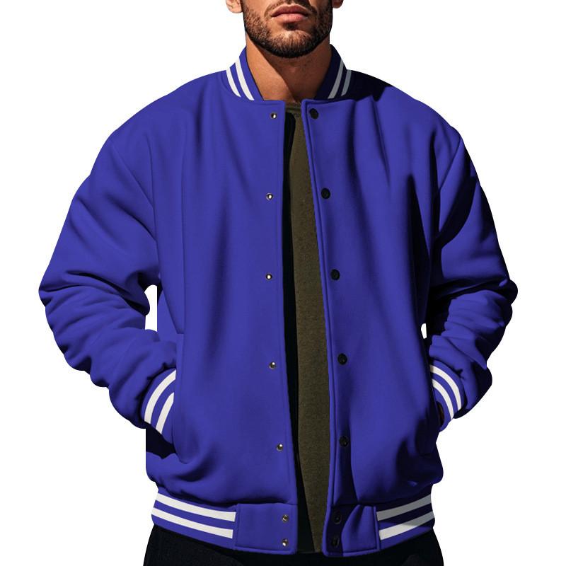 Mens Fall Winter Fleece Casual Bomber Jacket With Stand Collar For Urban Style Men