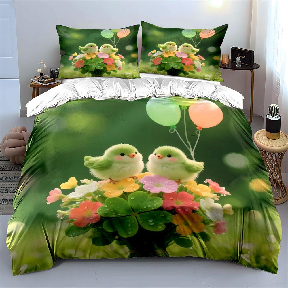 "Bird Figurines Decoration Set" Bedding Set with 1 Duvet Cover 2 Pillowcases Single Double King Queen, Gift
