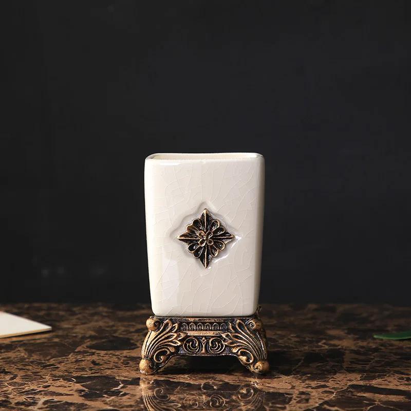 Crack Glaze Series Bathroom Accessories, Soap Dispenser, Bar Soap Dish, Tumbler, and Toothbrush Holder, Retro Luxury Style