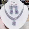 Women's Fashion Luxury Zirconia Crystal Pink Necklace Earrings Set Bracelet Jewelry Set Bridal Wedding Banquet Party Holiday