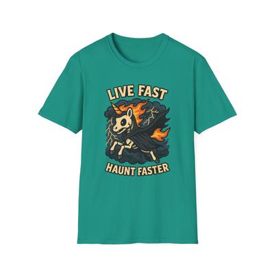Unisex Softstyle T-Shirt Mens Womens Tees Top Live Haunt Faster Boonicorn Ghost Unicorn Halloween