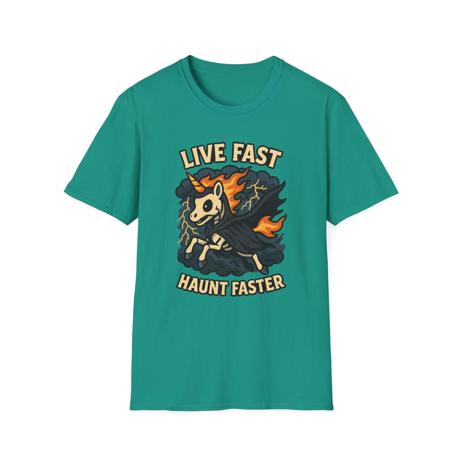 Unisex Softstyle T-Shirt Mens Womens Tees Top Live Haunt Faster Boonicorn Ghost Unicorn Halloween 2XL