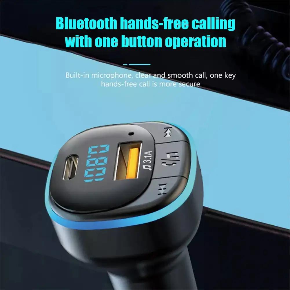 Bluetooth 5.0 Autoladegerät Schnellladung USB Typ C Auto-Telefonladegerät FM-Sender Freisprecheinrichtung Zigarettenanzünder MP3-Musikplayer