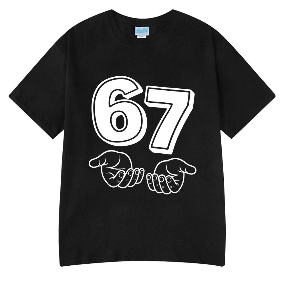

Six Seven Funny Cartoon Number 67 Hand Meme T Shirts Unisex Women Clothing Fashion Summer 100 Cotton Casual Short Sleeve Tshirts S