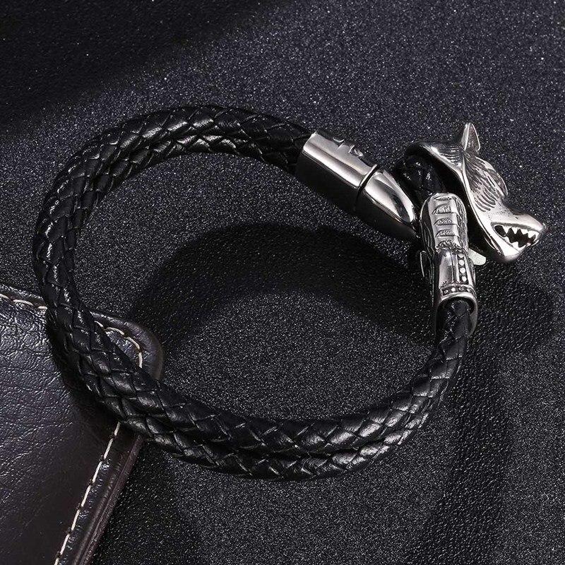 Vikingský náramok s vlčou hlavou Kožený náramok s retiazkou Pánsky amuletový náramok Vikinský šperk Darček