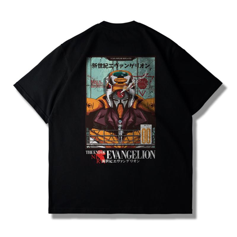 Herren EVA Evangelion T-Shirt Japanischer Anime Unisex Baumwolle Grafikdruck Übergroß Kurzarm Streetwear Sommer Lässig Fitness